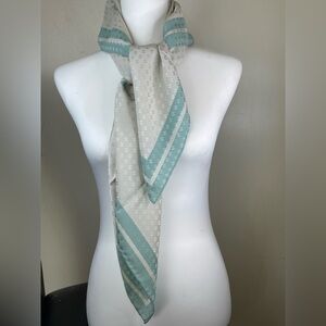 CHANEL Mint Green & Cream Logo Silk Scarf